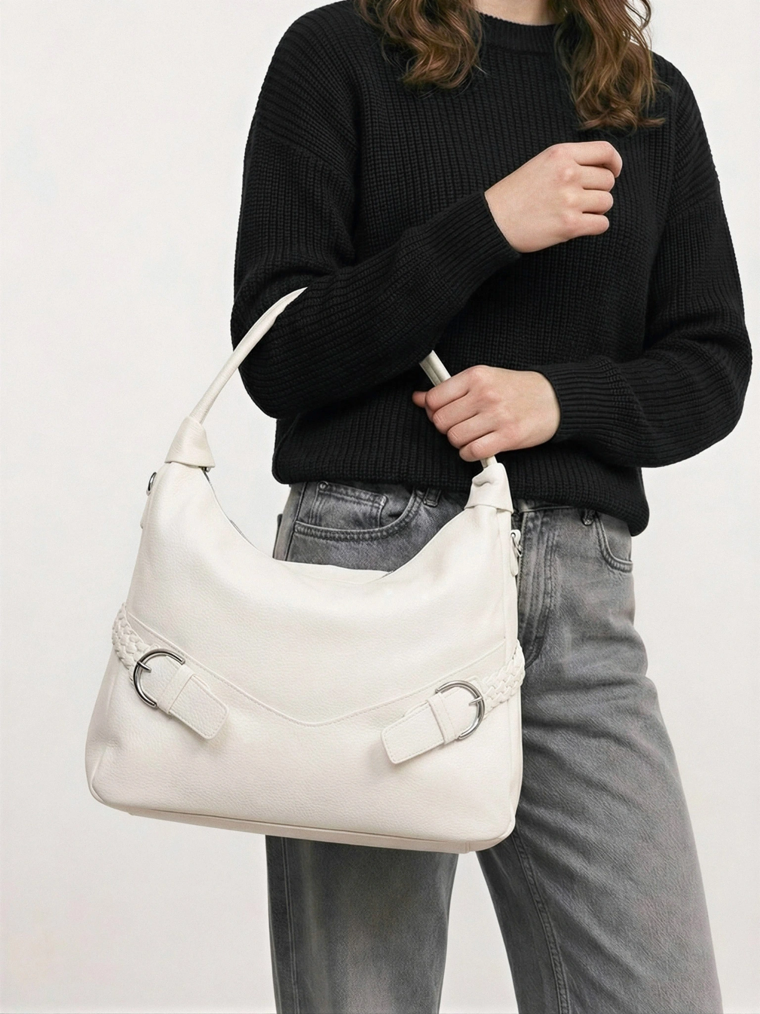 Сумка-шоппер с плетеными ремешками по бокам в ассортименте